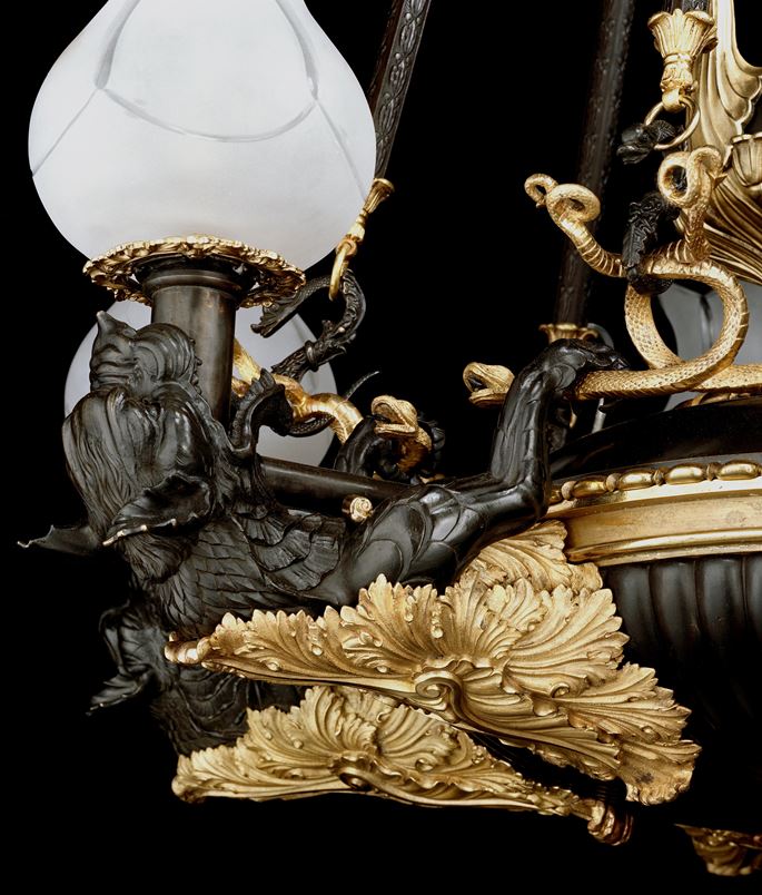 A Regency bronze and gilt metal six light argand chandelier | MasterArt